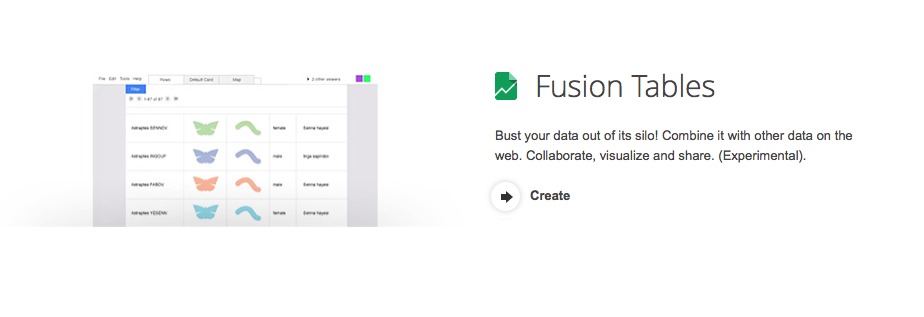 Fusion Tables is part of Google Drive